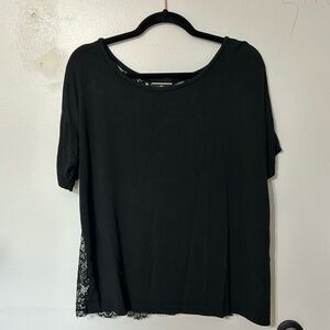 By Malene Birger Black Short Sleeve Jersey Top with Lace Panel Back, Size 'M